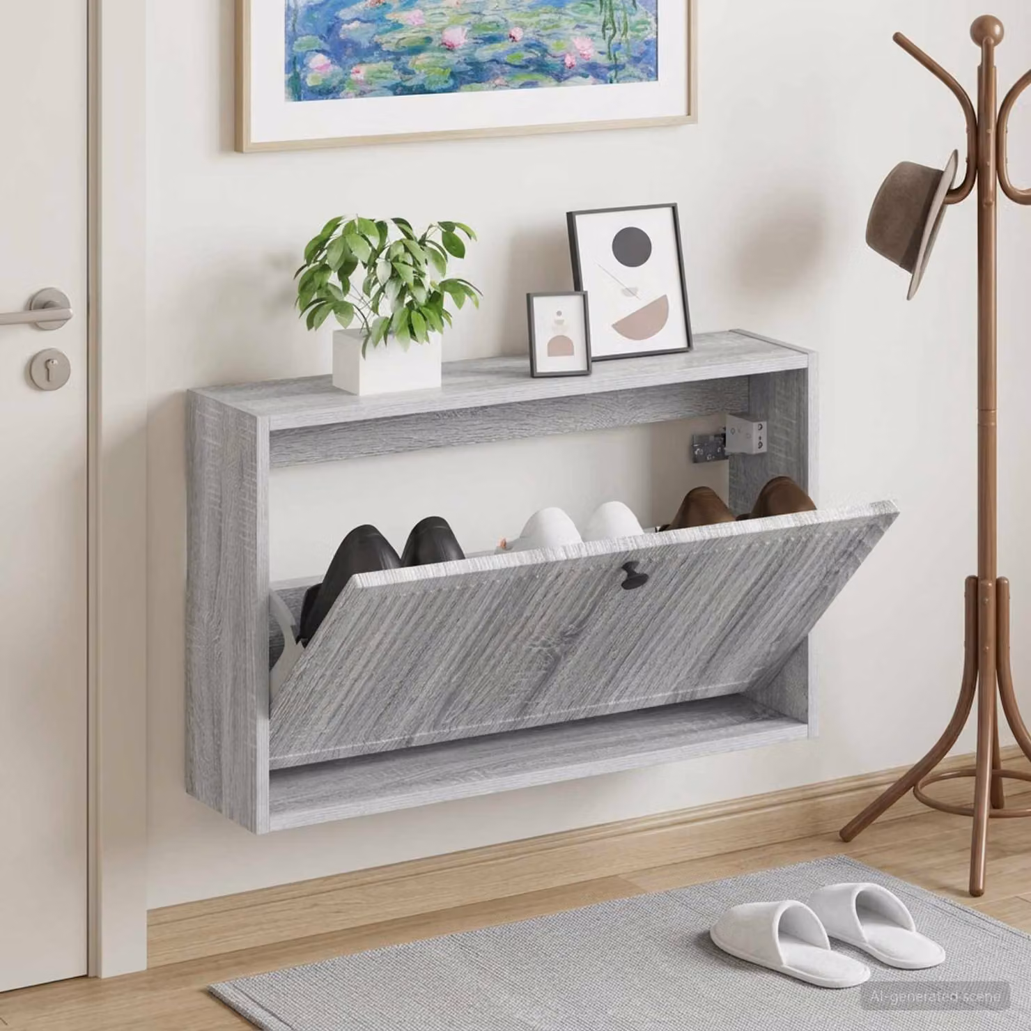 Mobiletto per scarpe da muro moderno vidaXL in grigio e nero, L 71 x P 17 x H 43 cm