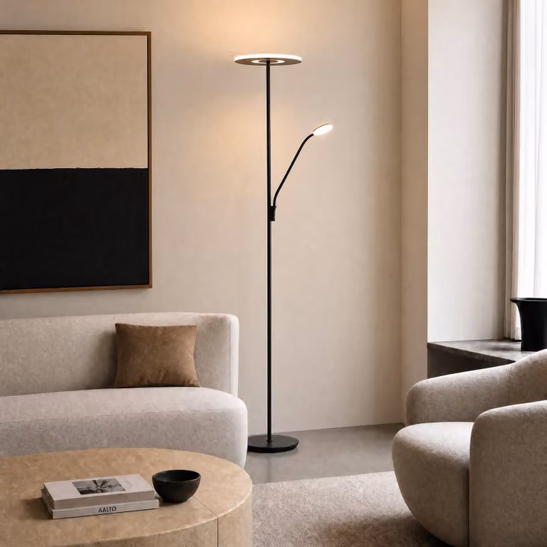 Lampada da terra con luce lettura Raymond Lucande, dimmerabile, Nero, Soggiorno / Sala da pranzo, Metallo, Moderno, Lampada LED da terra