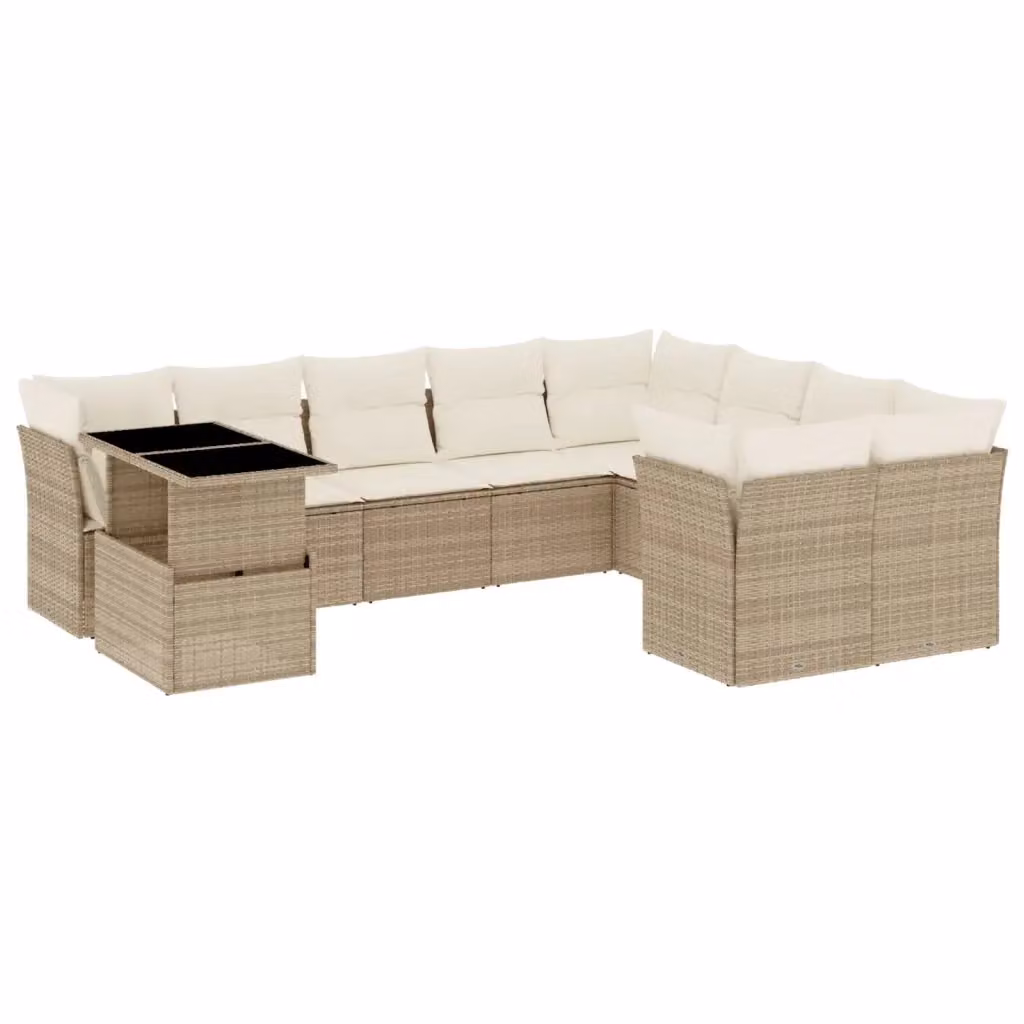 vidaXL Set Divano da Giardino 10 pz a Forma a L con Cuscini Beige e Tavolino in Polyrattan e Acciaio – 2