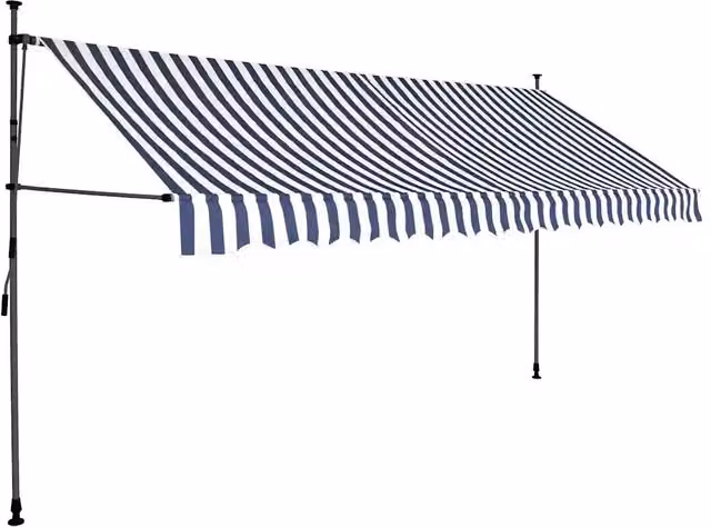 Tenda da Sole Retrattile Manuale DESIGN IN con LED, Tessuto in Poliestere Blu e Bianco, L: 350 cm, P: 120 cm