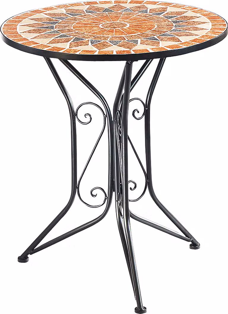 Tavolo da giardino Kobolo con piano a mosaico Dm 60 cm H 70 cm - Tavolo da balcone mediterraneo decorazione giardino terrazza rotondo pieghevole tavolo da pranzo da balcone in metallo tavolo da esterno
