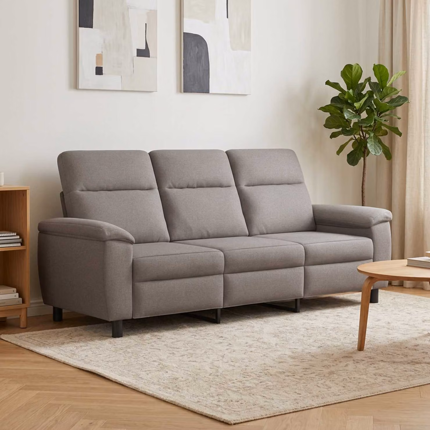 Divano moderno vidaXL in tessuto beige e grigio con struttura in metallo, L: 214 cm, P: 90 cm, H: 95 cm