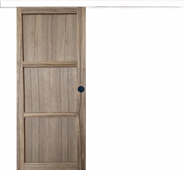 Porta scorrevole Frake a 3 pannelli H204 x L83 cm, binario in alluminio con fascia bianca, conchiglie nere Gd Menuiseries