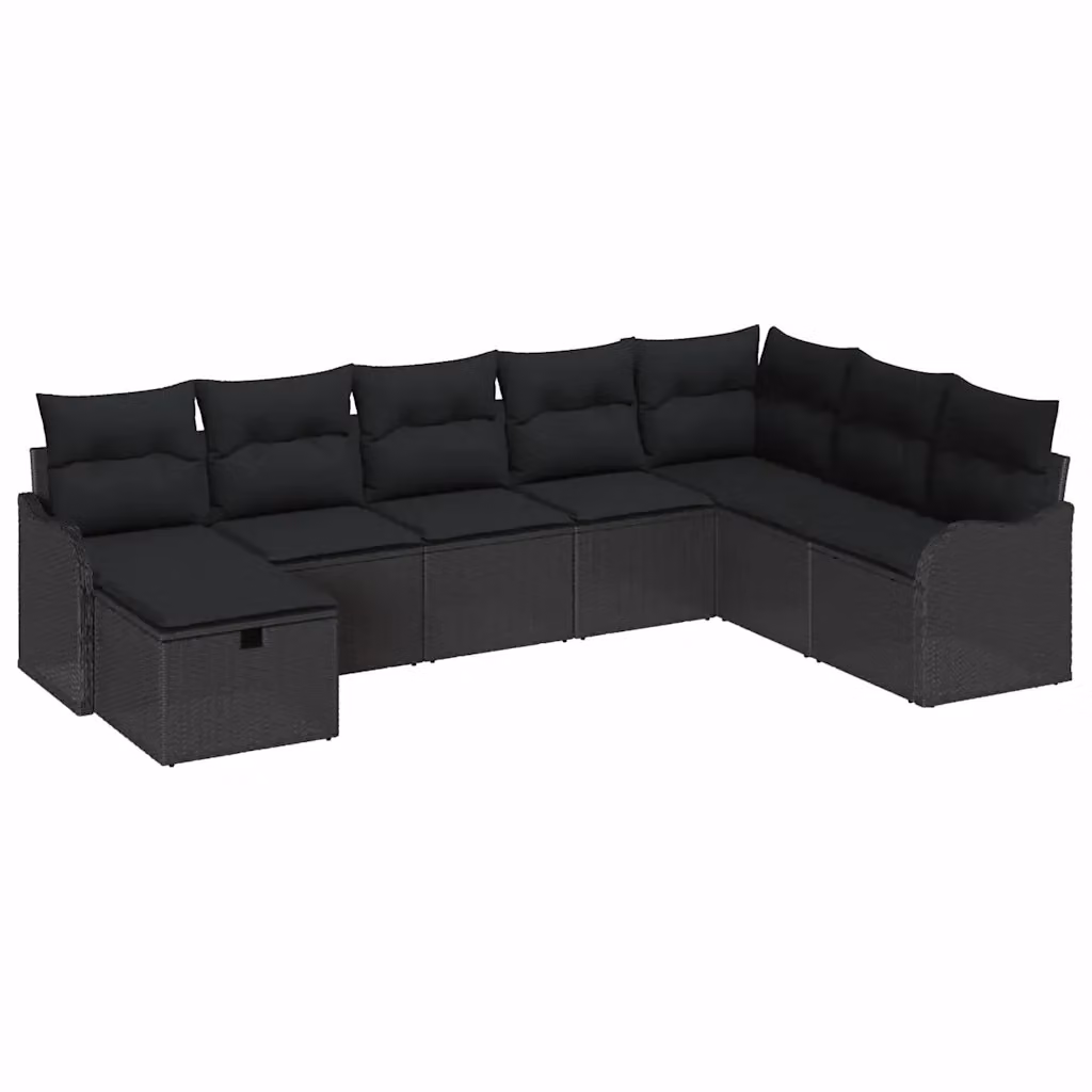 Set di divano da giardino a forma di L vidaXL con cuscini e contenitore, nero – 2