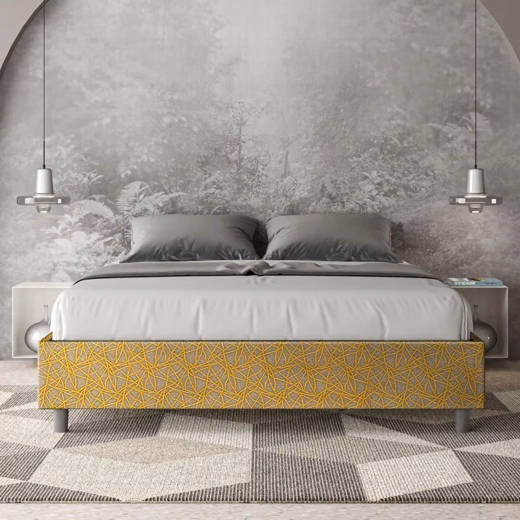 Letto Matrimoniale Sommier con Contenitore e Rete Azelia Era 06 Giallo GIORDANOSHOP L/P: 160 x 200 cm – 2