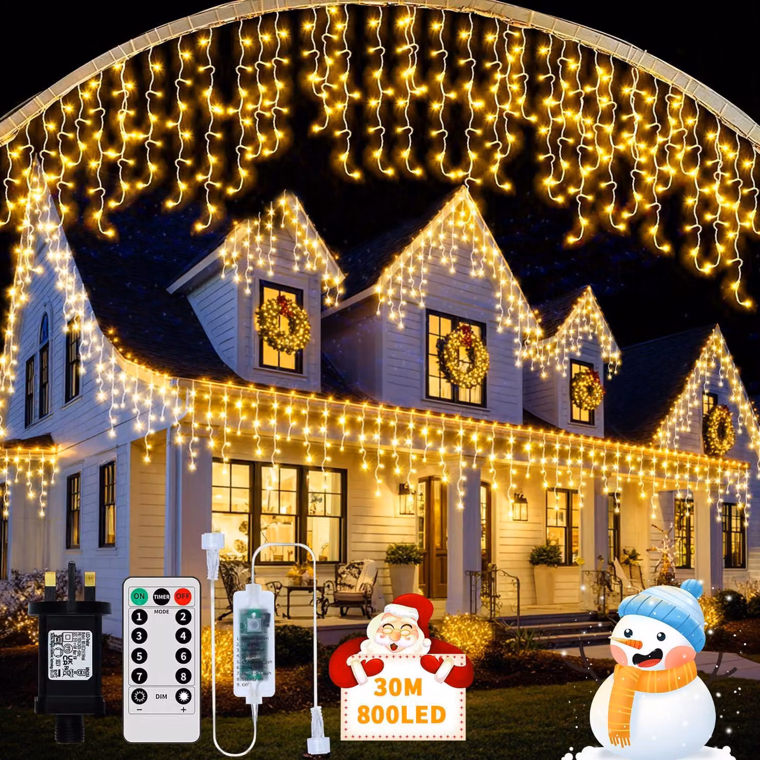Catena luminosa effetto neve, 20+5 metri, 660 LED, luce bianco caldo, illuminazione per esterni