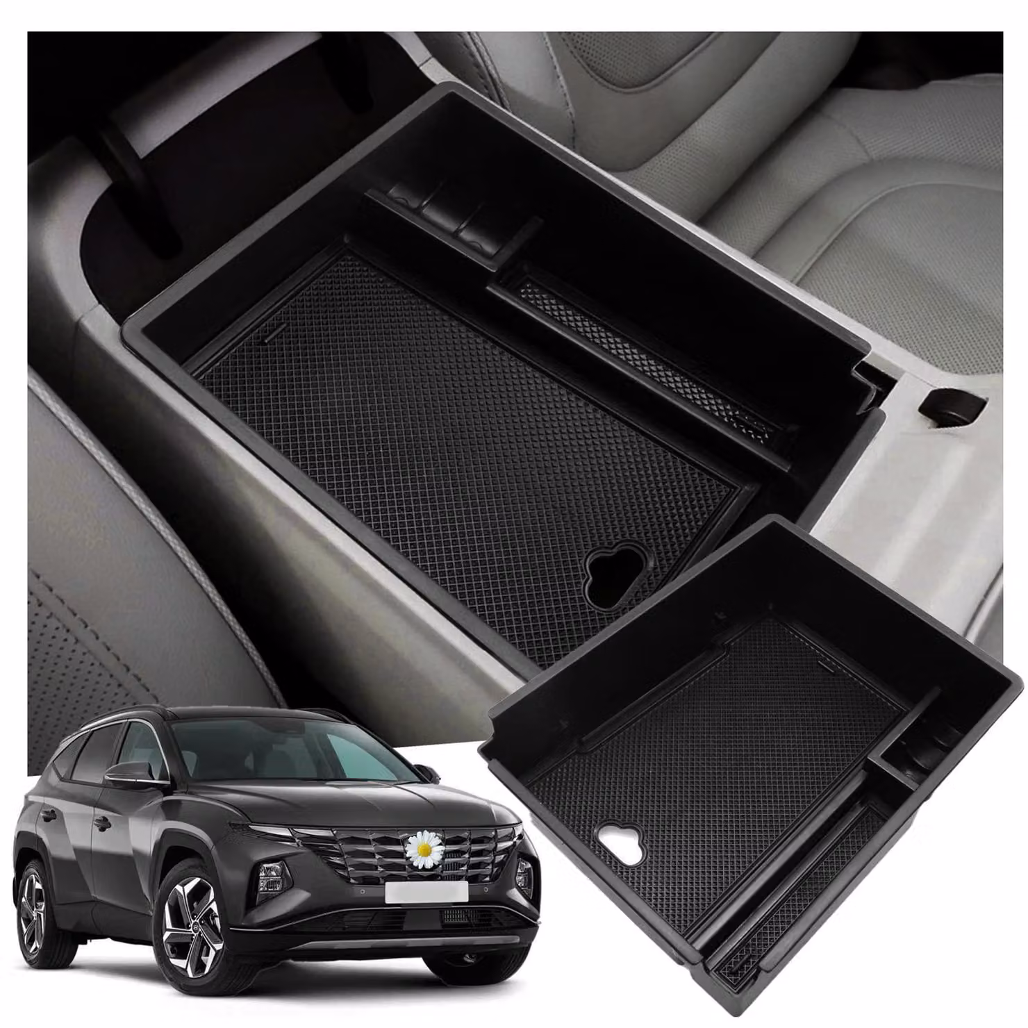 Contenitore portaoggetti per la console centrale, compatibile con Hyundai Tucson NX4, cambio automatico, dal 2021 al 2024, colore nero