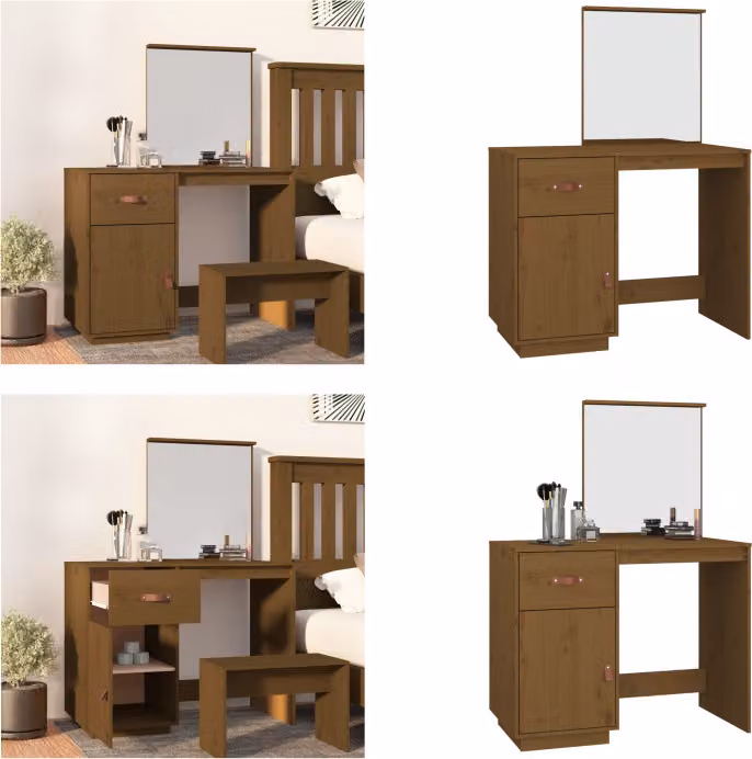 vidaXL Tavolino da toilette marrone miele 95x50x134 cm in legno di pino massiccio - Tavolino da toilette - Tavolino da trucco - Tavolino per cosmetici - Tavolino da toilette