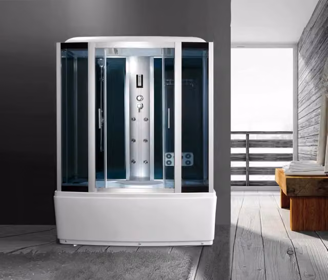 Cabina doccia full optional Sicorage Antin con vasca idromassaggio, sauna, bagno turco e cromoterapia, colore bianco, L: 150 cm, P: 88 cm, H: 216 cm