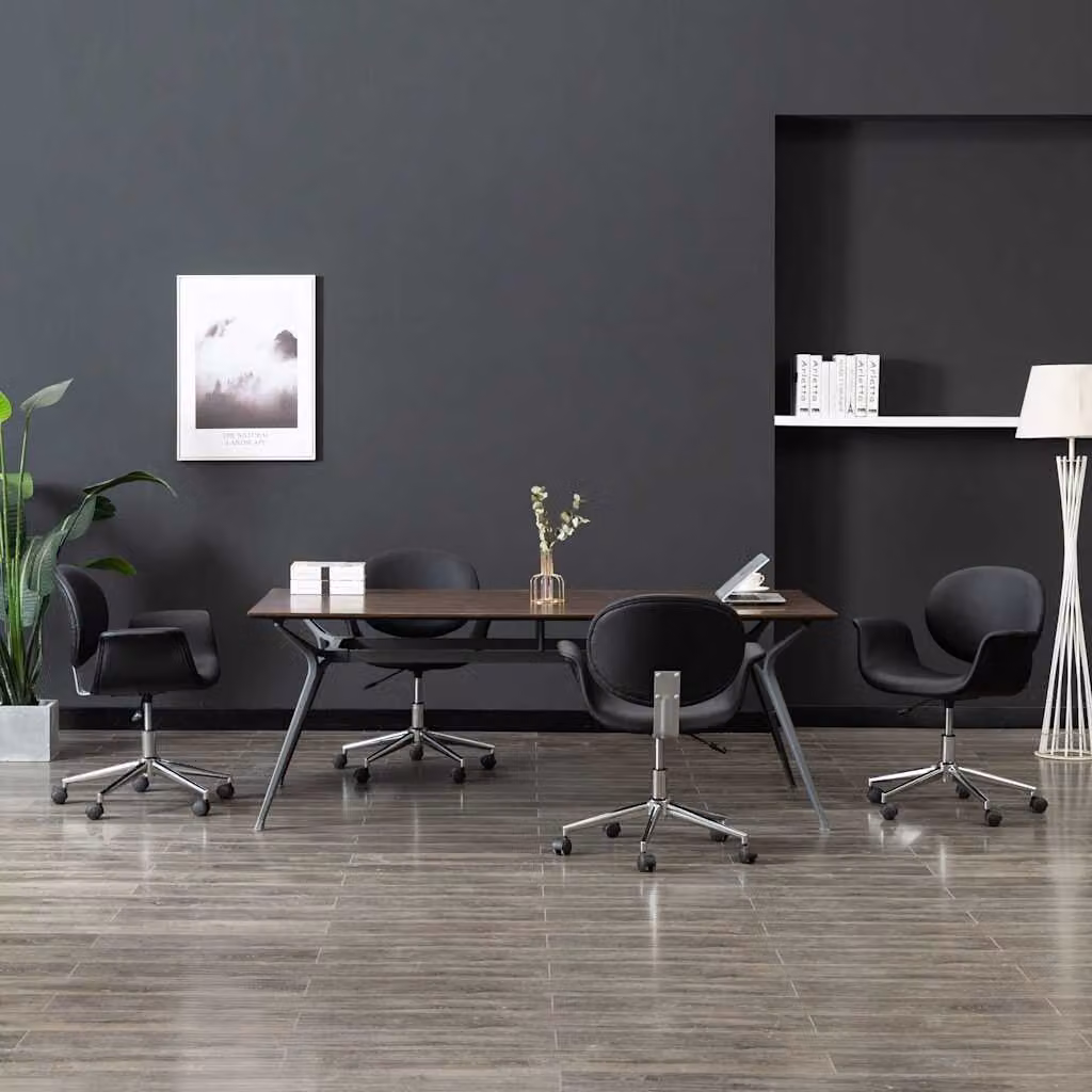 Set di 4 sedie da pranzo girevoli vidaXL in similpelle nera con ruote e design moderno