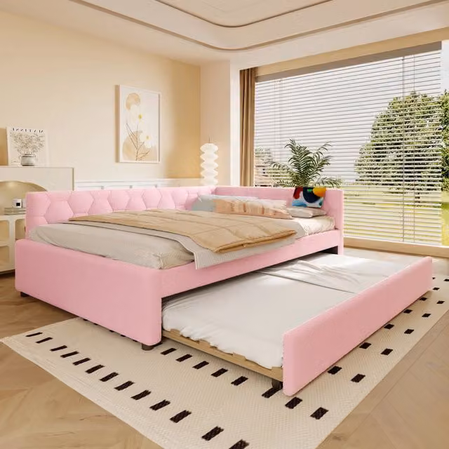 Daybett con funzione divano letto in velluto rosa 140x200 cm
