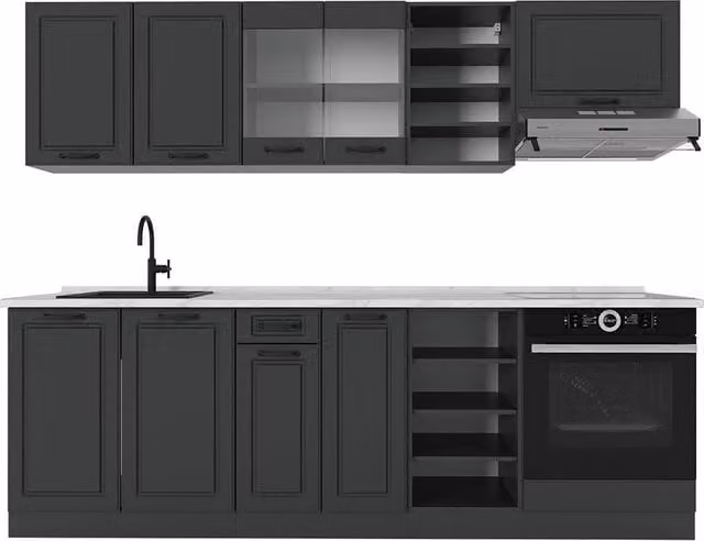 Cucina componibile R-Line Vicco colore Antracite con piano in marmo, L: 240 cm, P: 60 cm, H: 206,8 cm