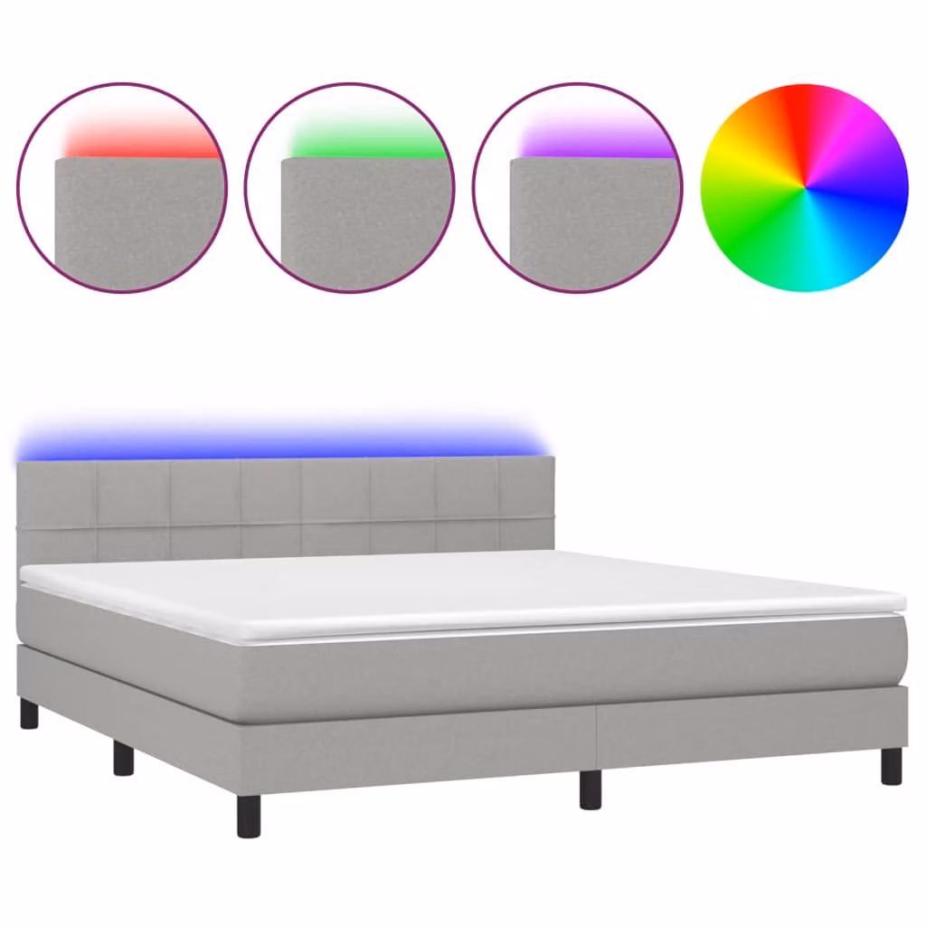 Letto a Molle Materasso e LED Grigio Chiaro 180x200 cm Tessuto