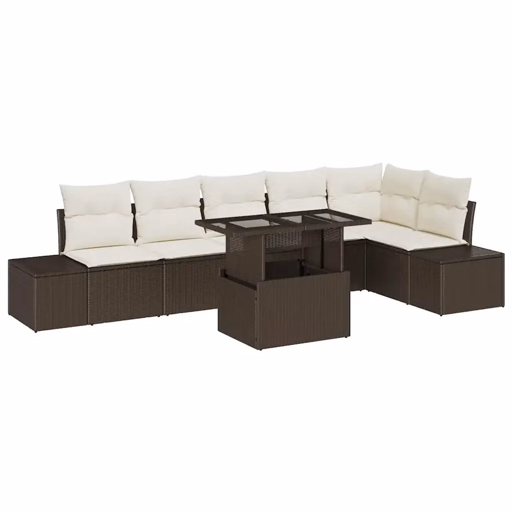 Set Divano da Giardino vidaXL 7 Pezzi a Forma di L con Tavolino, Marrone e Beige – 2