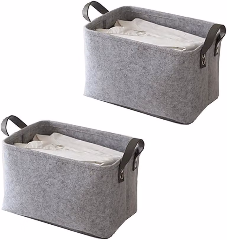 Cesto portaoggetti in feltro, pieghevole, dimensioni 33 x 23 x 20 cm, confezione da 2 pezzi, con maniglie, ideale per armadi