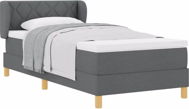 Letto singolo | Letto per adulti | Letto a molle con materasso Grigio scuro 100 x 200 cm Tessuto