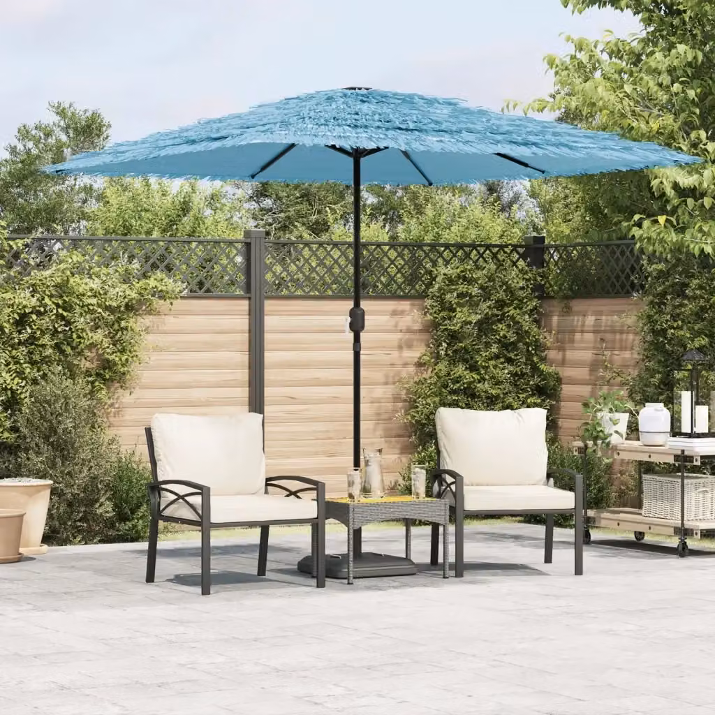 Ombrello da giardino blu con palo centrale in acciaio e copertura in poliestere L: 248 cm, P: 248 cm, H: 248 cm – 2
