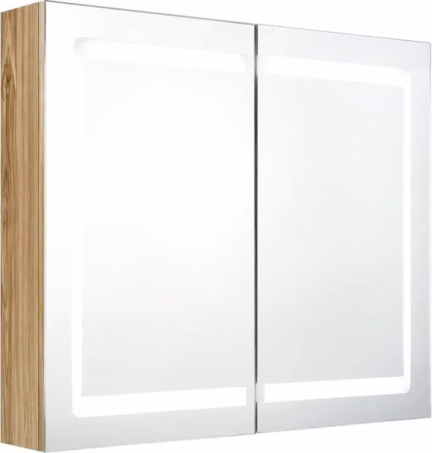 Armadietto Bagno | Armadio da bagno con Specchio e LED Rovere 80x12x68 cm