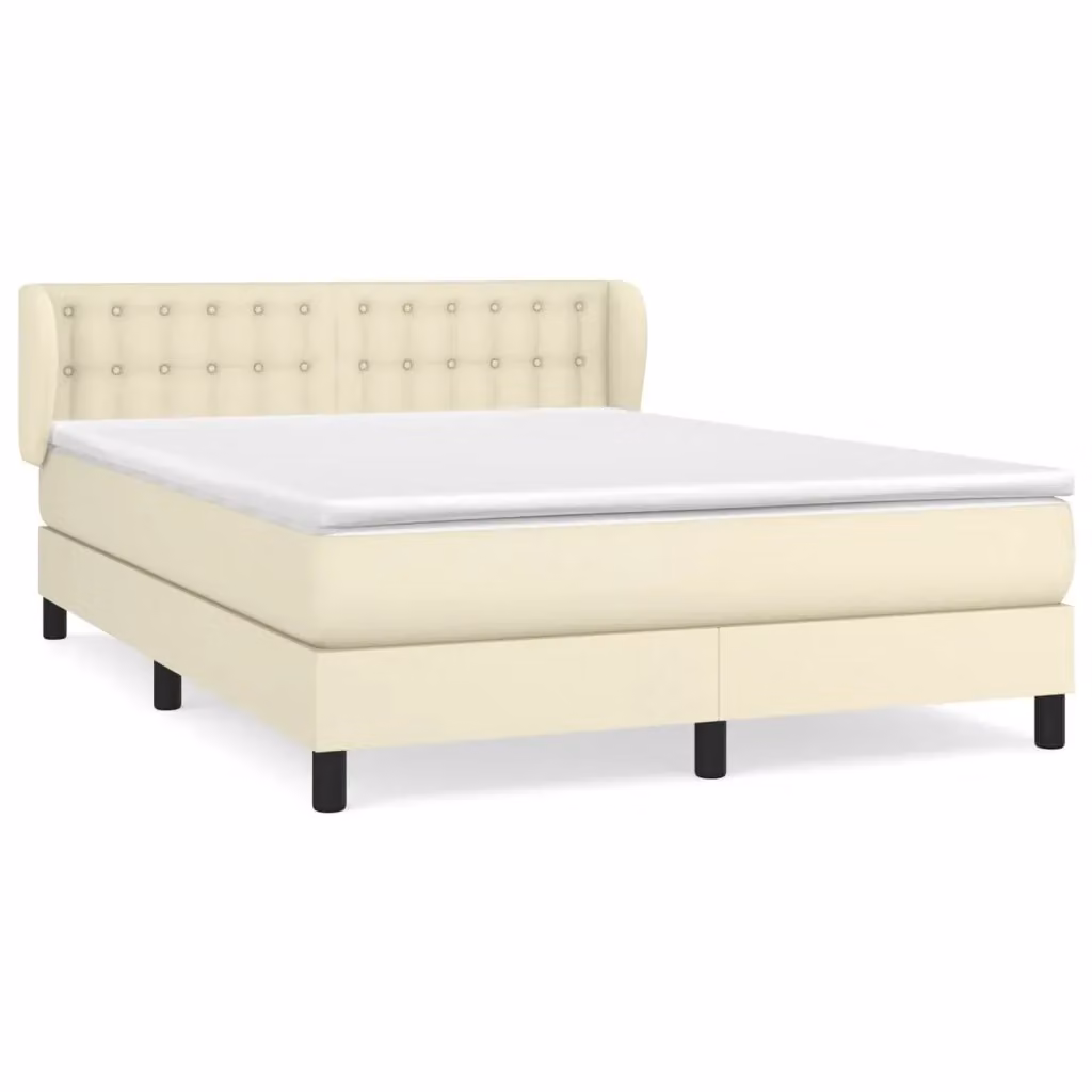 Letto con Giroletto a Molle e Materasso Ibrido vidaXL in Similpelle Beige e Bianco L/P: 140 x 190 cm – 2