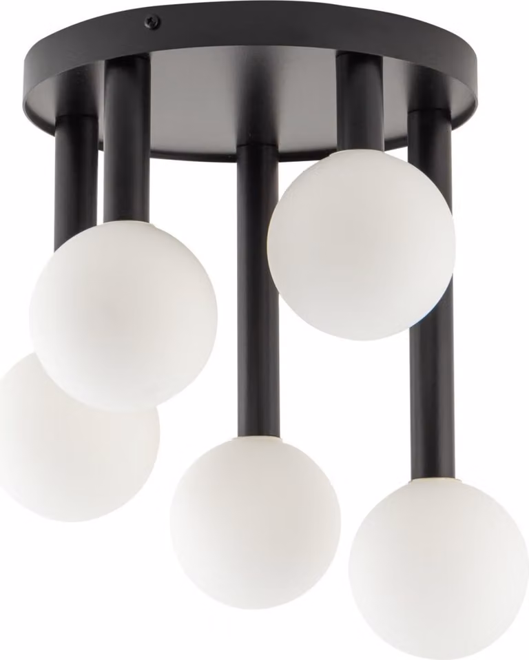 Lampada da soffitto decorativa nera moderna 5 sfere di vetro bianche Perla 5xG9 12W Sigma Lighting