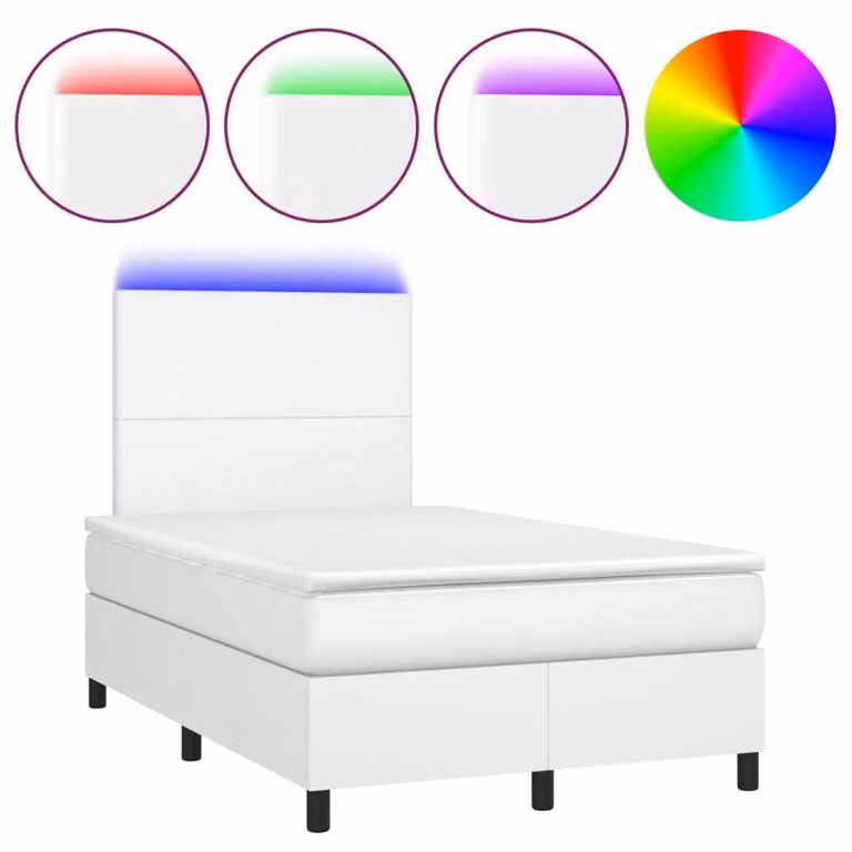 Giroletto Molle con Materasso e LED Bianco 120x200cm Pelle finta