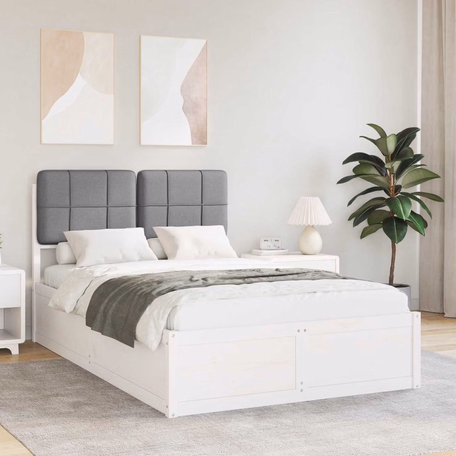 Letto con Testiera Rivestita vidaXL in Legno di Pino Grigio e Bianco L/P/H: 200 x 120 x 93 cm – 1