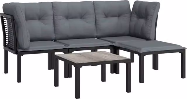 Set da giardino Outsunny in rattan e metallo con divano angolare, tavolino da caffè e pouf, colore nero e grigio