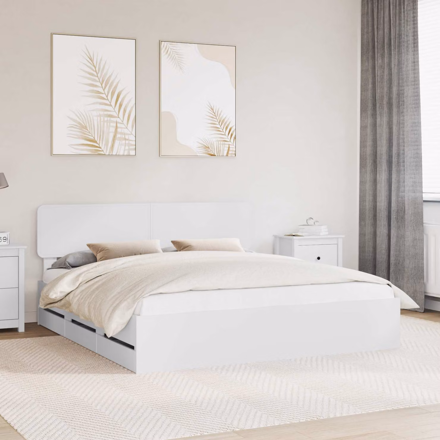 Struttura del letto moderna vidaXL in legno ingegnerizzato bianco con cassetti L/P/H: 180 x 200 x 90 cm