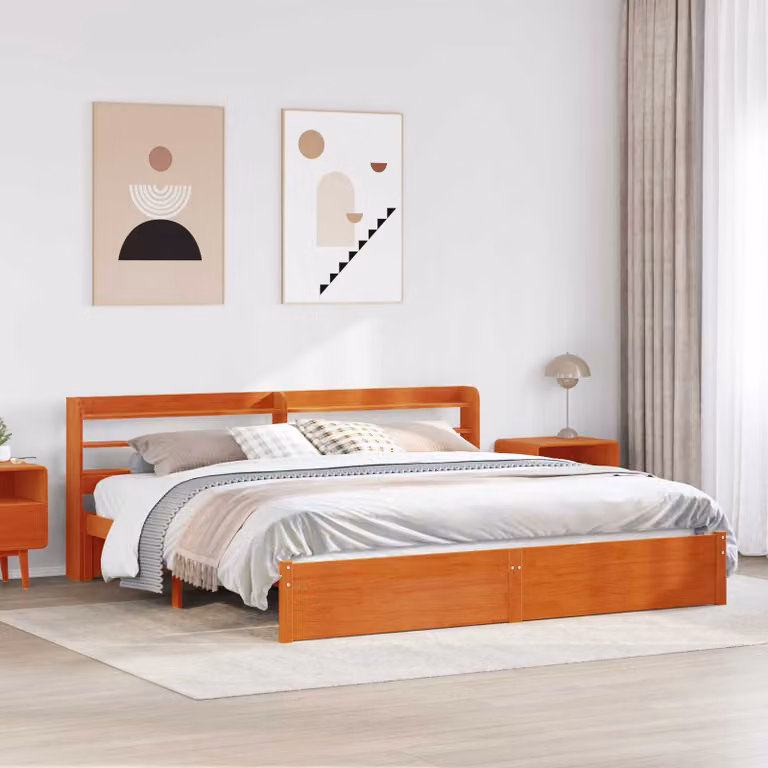 Struttura letto con scaffale vidaXL in legno di pino marrone cerato L/P/H: 200 x 180 x 221,5 cm