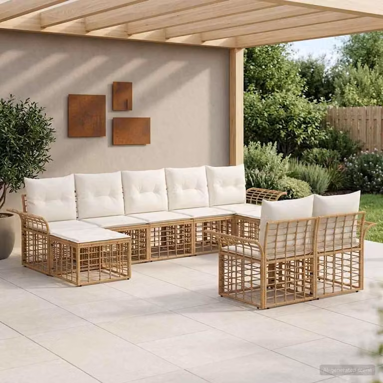 Maison Exclusive - Set da esterno per divano, 9 pezzi. Tessuto in poliestere, colore naturale e crema