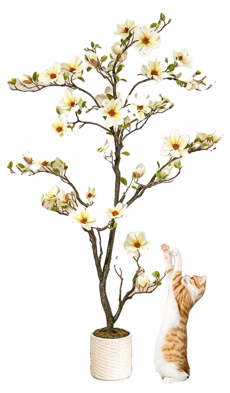 Albero di magnolia artificiale, altezza: 1,20 m, dimensioni da aperto: 120 × 85 × 85 cm, peso: 5,18 kg, materiale: PE, per uso interno