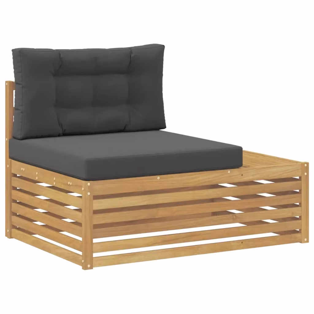 Divano da giardino moderno in legno di acacia con cuscini bianchi L: 115 cm, P: 83 cm, H: 73 cm