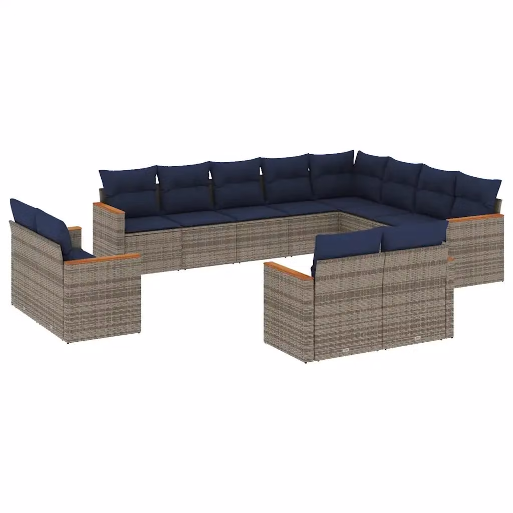 Set di Divani da Giardino vidaXL a Forma di U in Polyrattan con Cuscini Blu e Grigio – 2