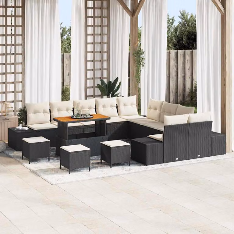 Maison Exclusive - Set da giardino composto da 14 pezzi, divano in rattan sintetico nero