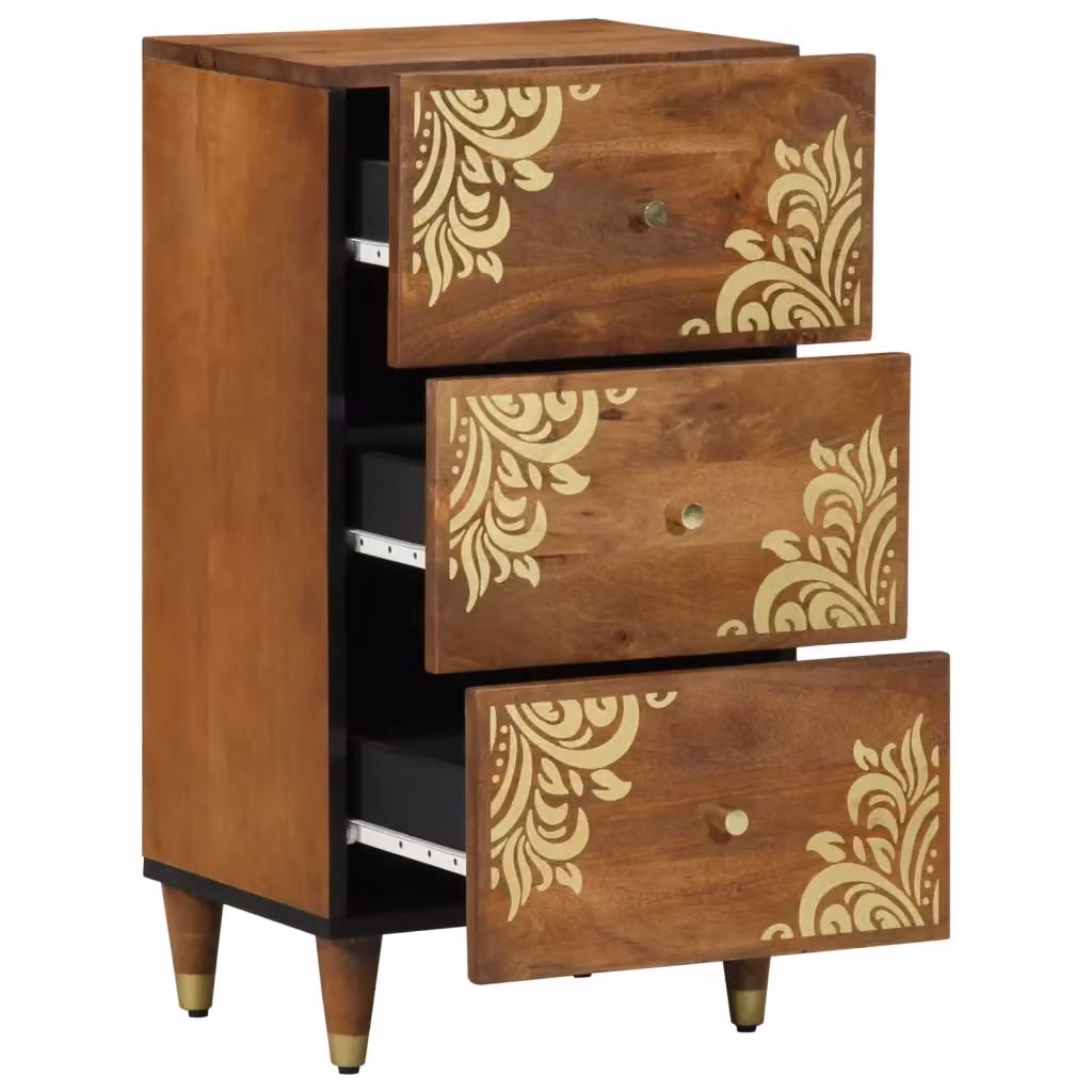 Credenza moderna vidaXL in legno di mango e metallo, colore marrone e oro, L: 40 cm, P: 33 cm, H: 75 cm – 2