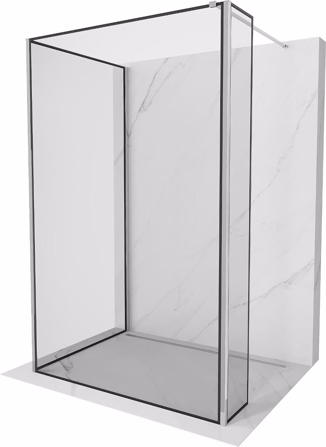 Mexen Kioto parete doccia walk-in 130 x 110 x 40 cm, cornice nera, cromo - 800-130-110-221-01-70-040