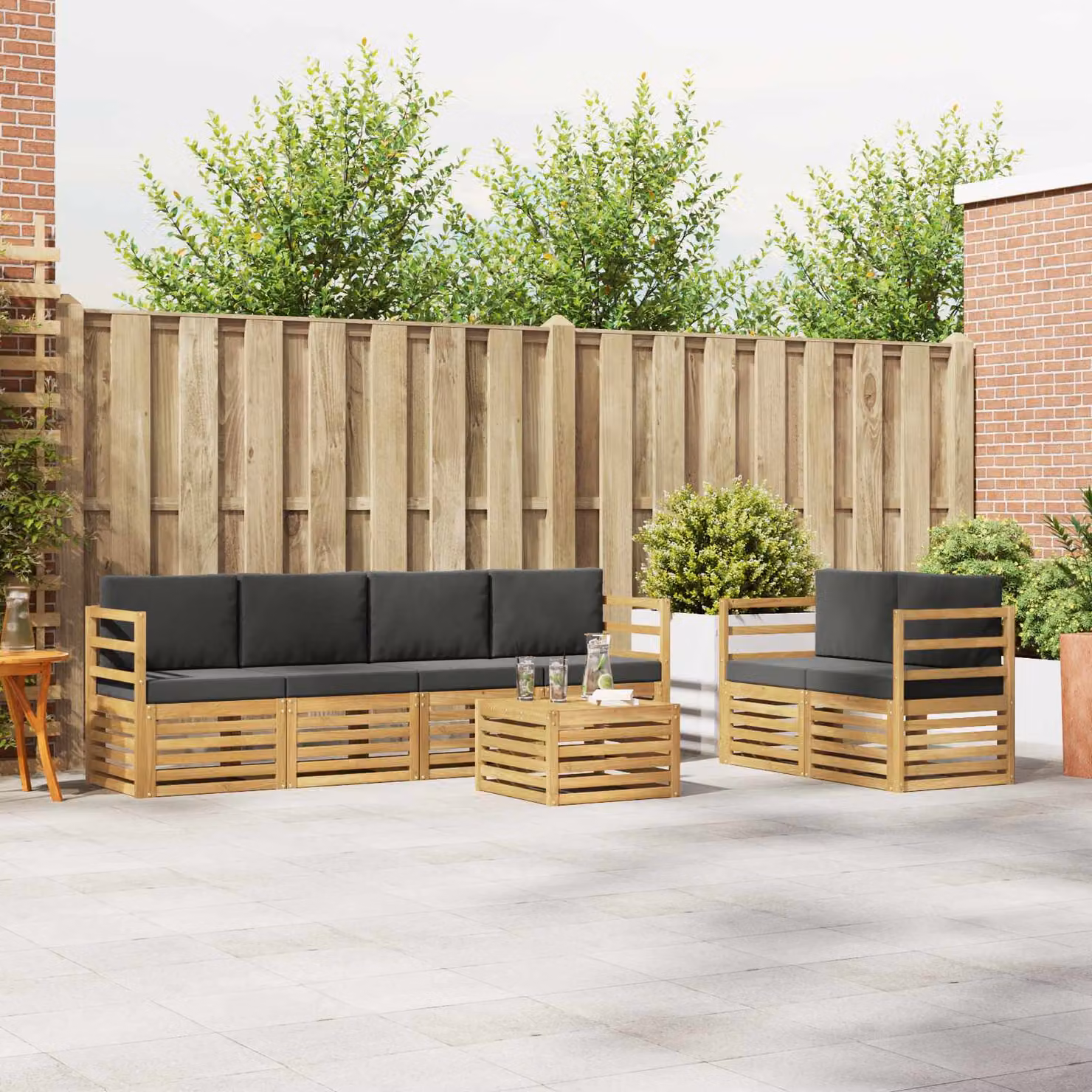 vidaXL Set di divani da esterno 7 pz in legno di acacia con cuscini Bianco e Antracite