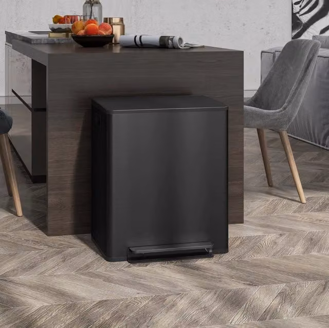 Pattumiera a pedale 2x25 L in acciaio inox nero