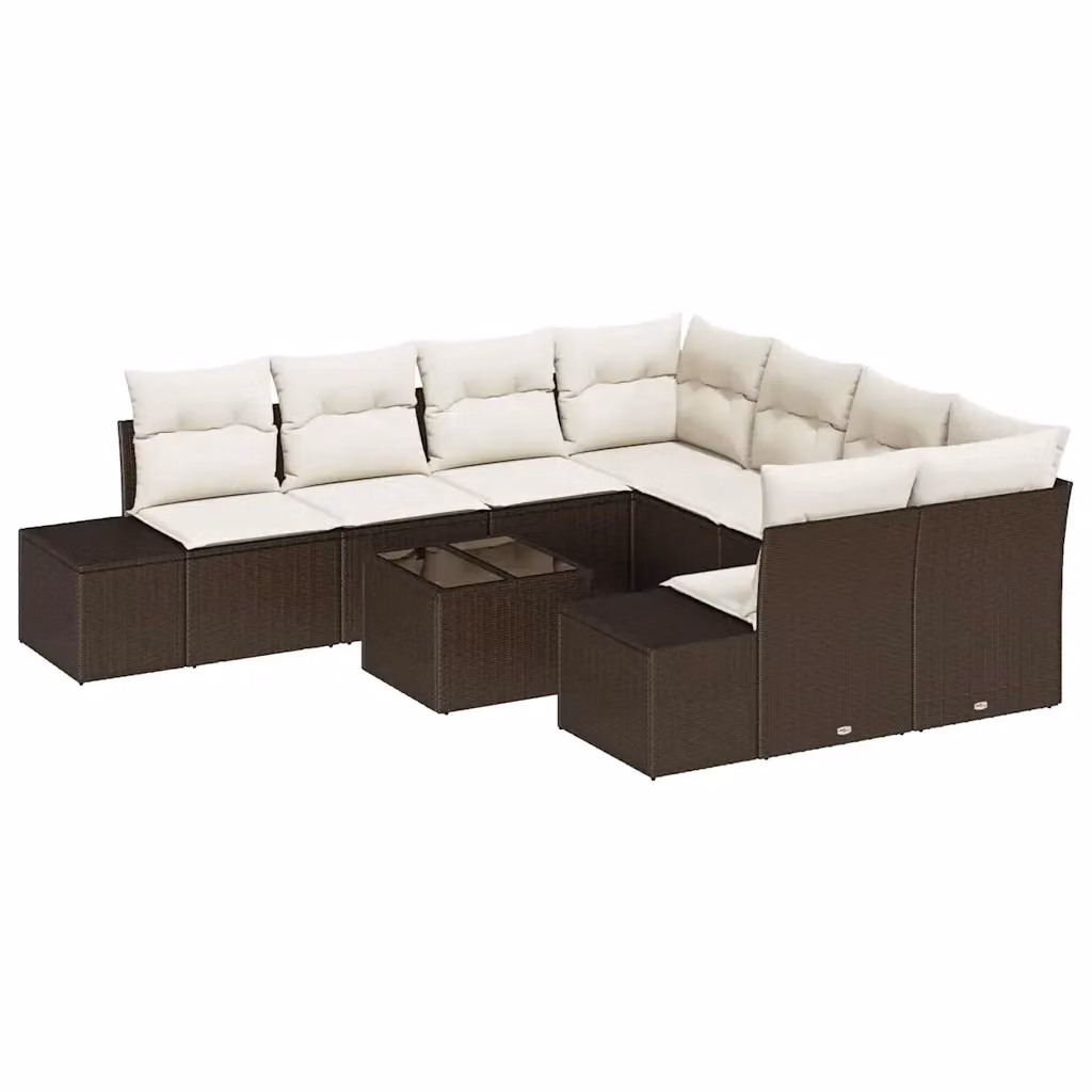 vidaXL Set Divano da Giardino Moderno a Forma di U in Polyrattan con Tavolino da Caffè, 9 Pezzi, Marrone e Beige – 2