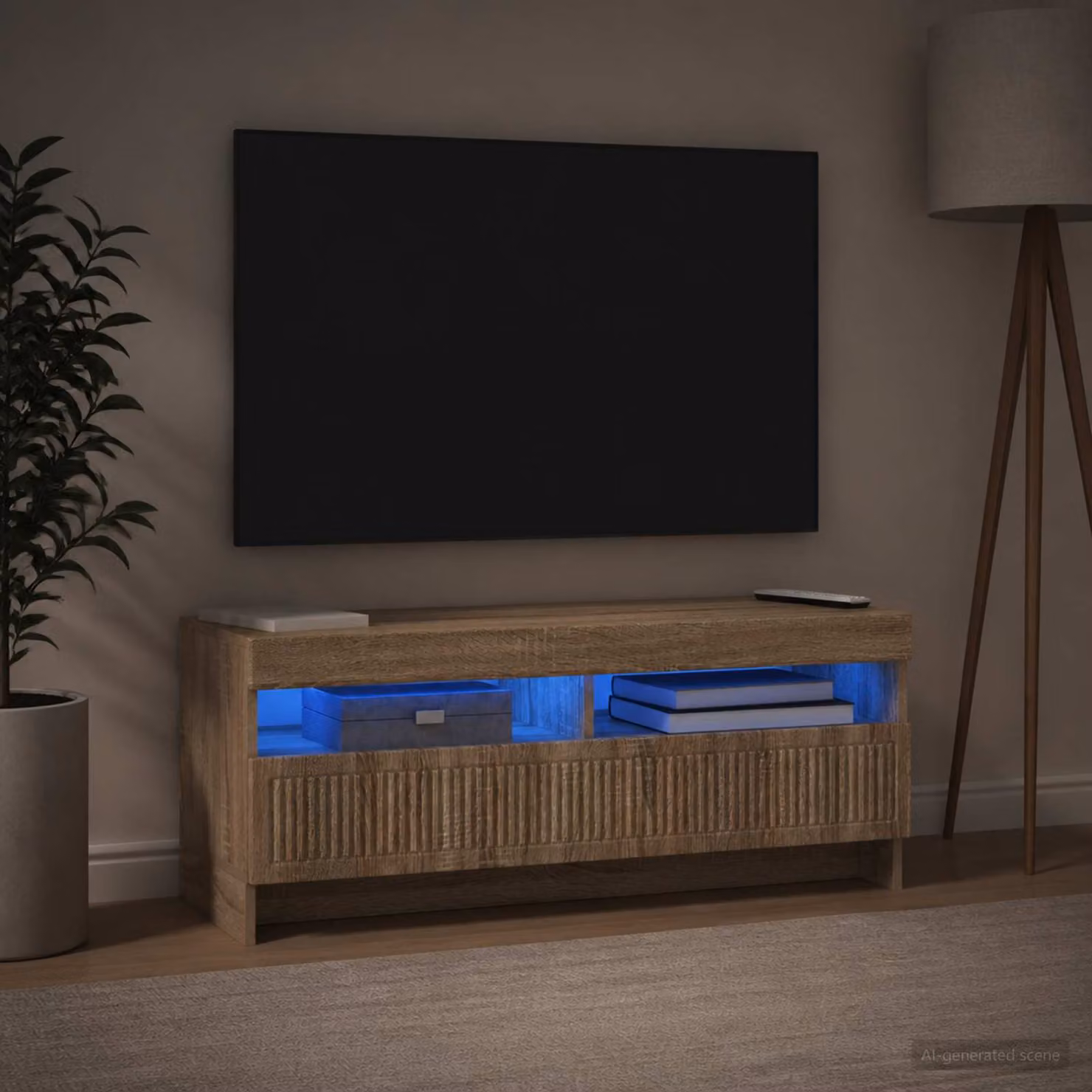 Mobile TV LED vidaXL Rovere Sonoma con illuminazione integrata L 100 cm x P 35 cm x H 43 cm