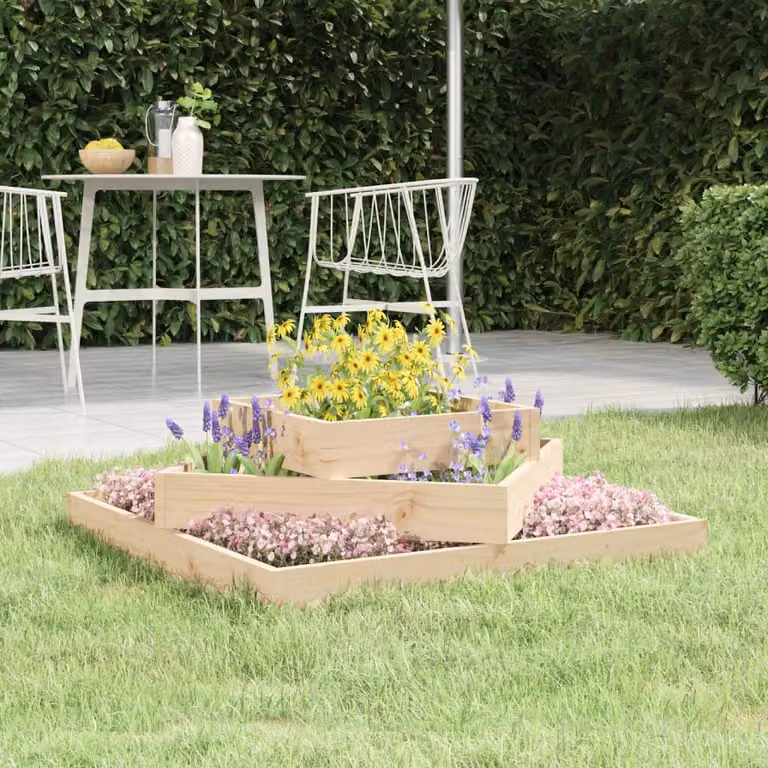 Fioriera rialzata in legno massello vidaXL, colore marrone e beige, L 83 cm x P 83 cm x H 27 cm