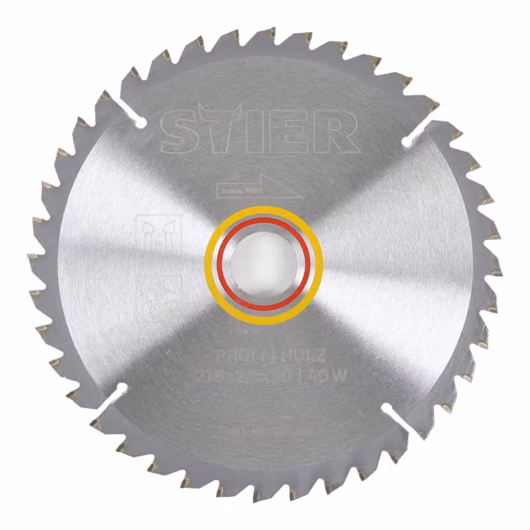 Lama circolare STIER per legno professionale, 216 x 2,4 x 30 mm, angolo di taglio negativo di -5°, 40 denti temprati, denti alternati