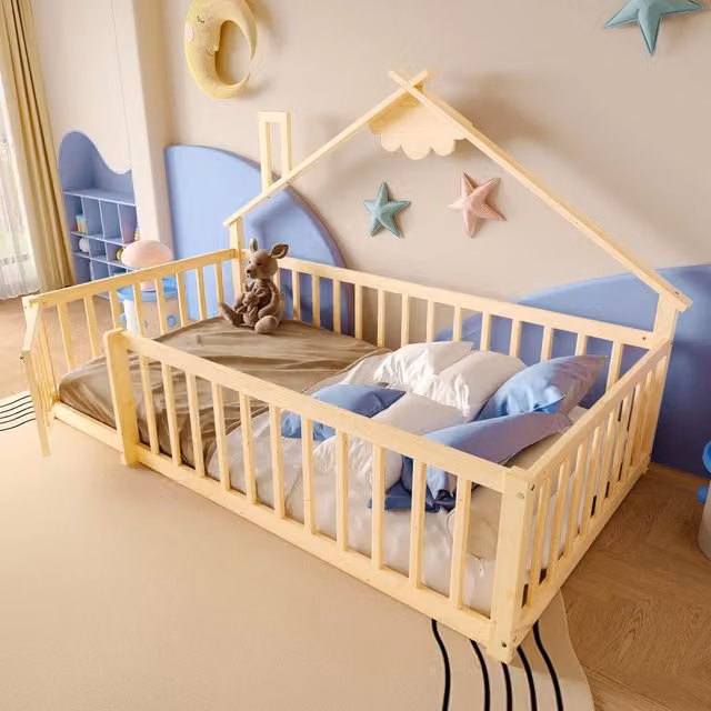Letto a casetta per bambini OKWISH in pino naturale marrone, L/P/H: 190 x 90 x 120 cm
