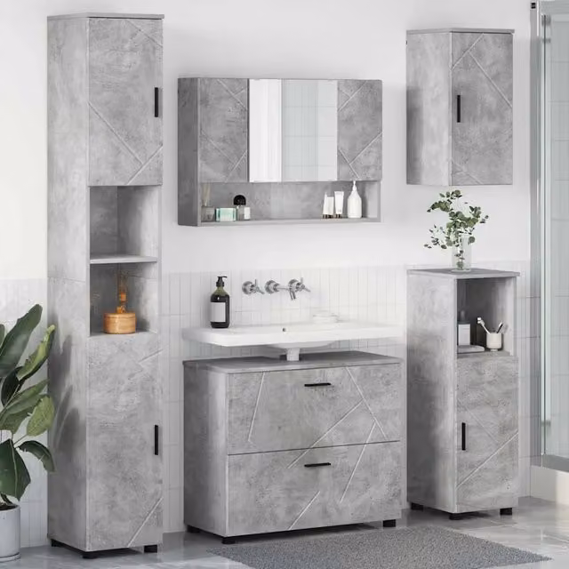 Set di mobili da bagno moderno vidaXL composto da 5 pezzi in grigio e nero con L/P/H: 35 x 30 x 192 cm – 1