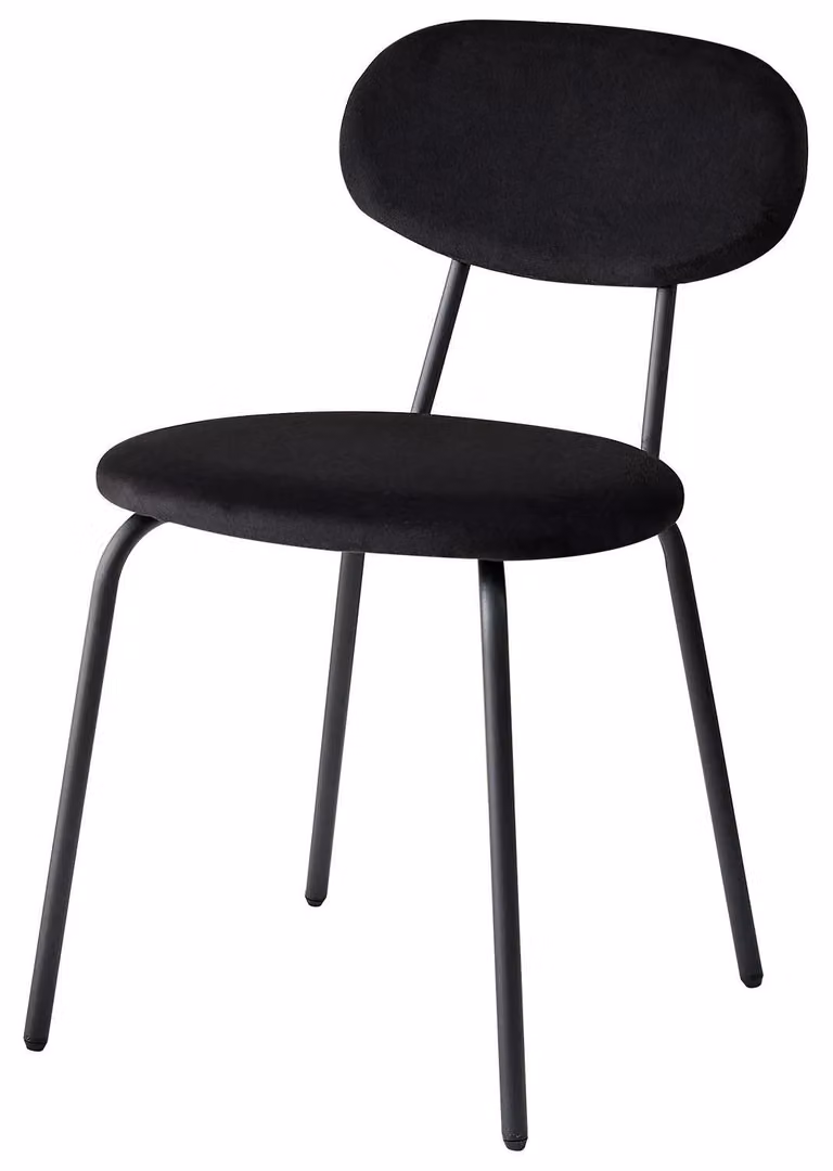 Set di 4 sedie in stile scandinavo - Sedia da sala da pranzo - Rivestimento in velluto - Imbottita - Gambe in metallo - Senza braccioli - Impilabile - Nero