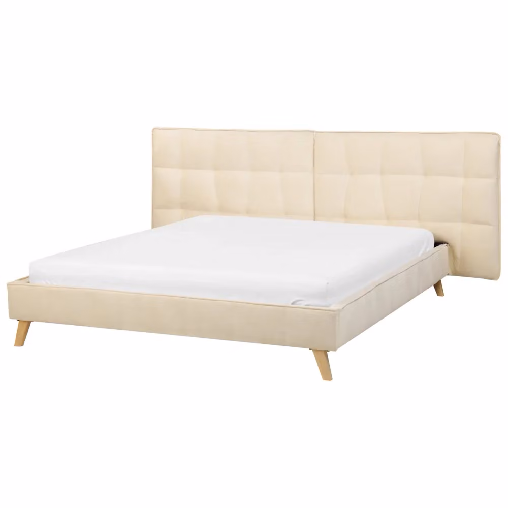 Letto Beliani in velluto beige con testiera Wingback e gambe in legno di betulla, L/P: 160 x 200 cm – 2