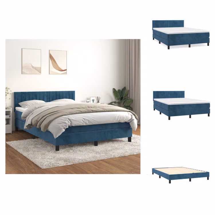 vidaXL Letto a molle con materasso blu scuro 140x200 cm in velluto - Letti e strutture letto