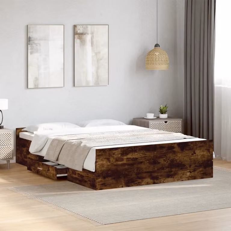 vidaXL Giroletto con Cassetti in Legno Multistrato Rovere Fumo, L/P/H: 138 x 193 x 40 cm