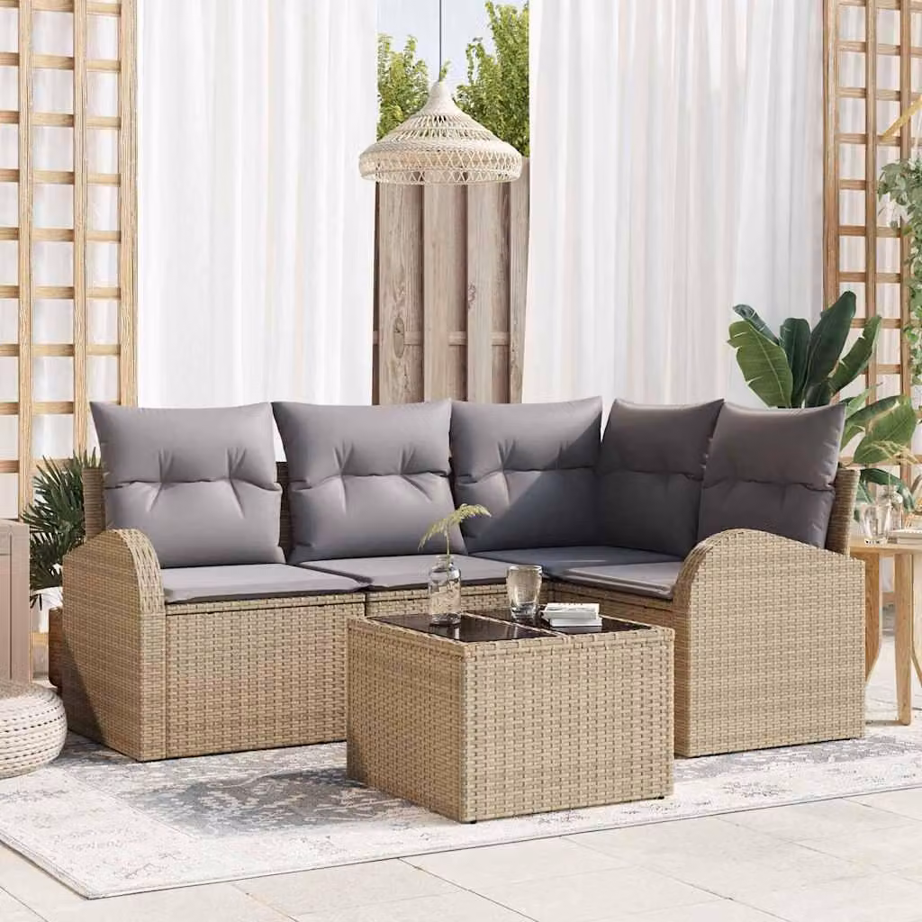 Maison Exclusive - Set Divano da Giardino 5 pcs Beige e grigio chiaro polyrattan