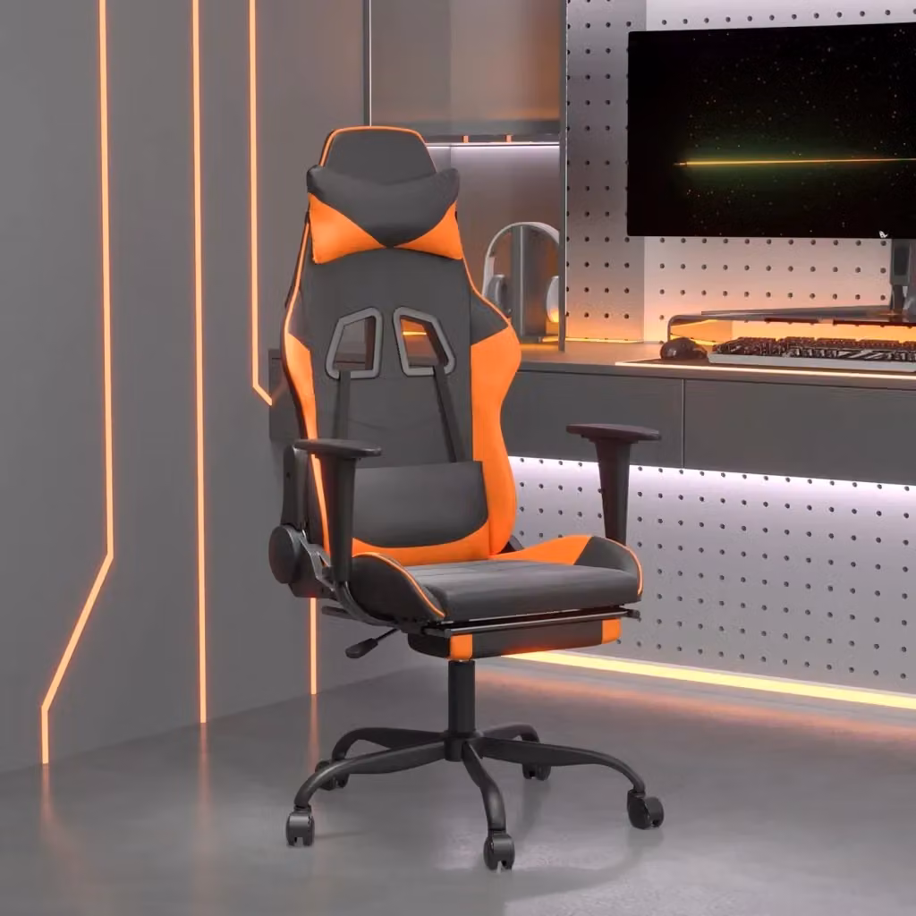 Sedia Gaming Sportiva con Poggiatesta e Braccioli in Similpelle Nero e Arancione – 2